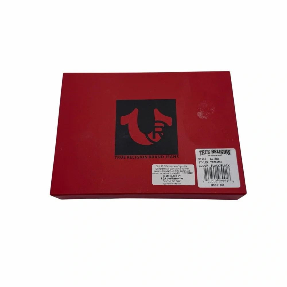 True Religion Genuine Leather Bifold Wallet & Horseshoe Carabiner Gift Set NIB